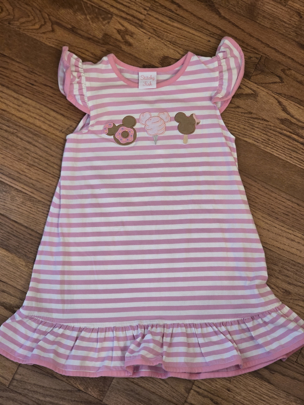 Stitchy Fish Disney Pink Striped Girls Dress with Mickey Mouse